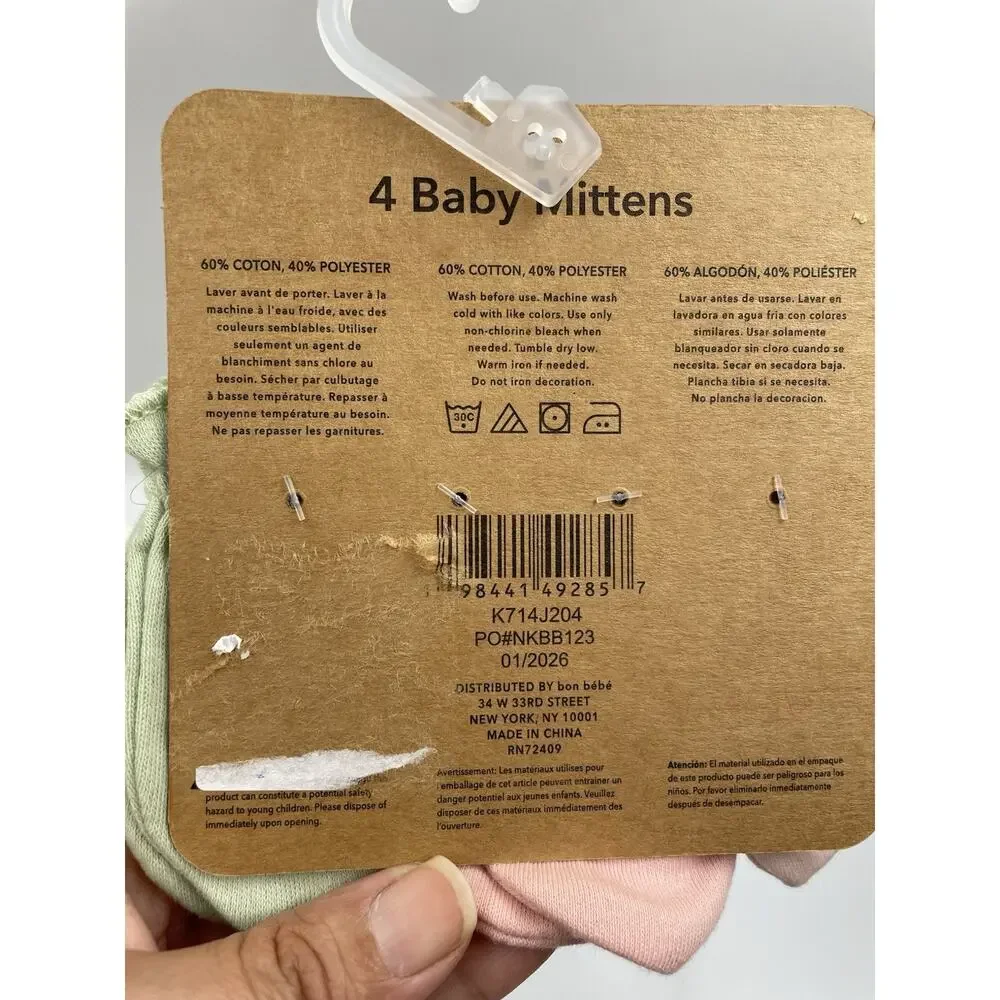 Baby Anti-scratch Cotton Mittens Size 0-3 & 0-6 Months Set Of 2 NEW!